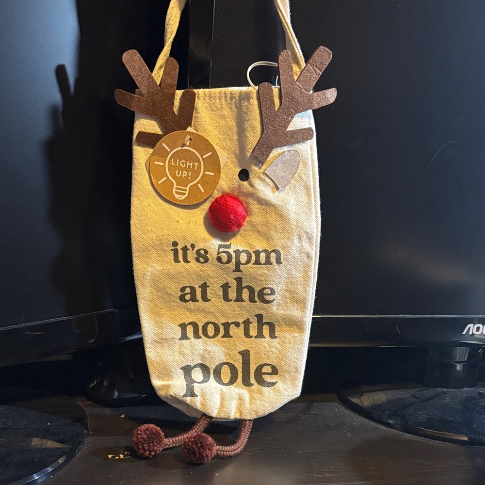 Festive Reindeer Wine Bag with Light-Up Nose